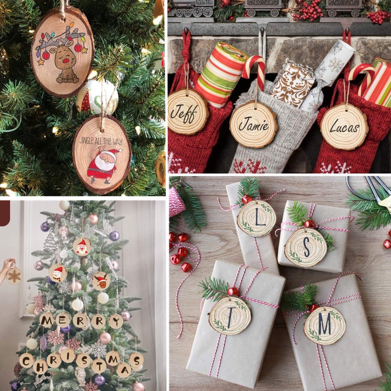 Colovis 50 Pieces 2.4"-2.8" Natural Wooden Slices,Colovis Unfinished Wood Circles with Holes Tree Bark Round Log Discs DIY Crafts Hanging Ornaments (50 Pcs, Natural Wood) - Image 5